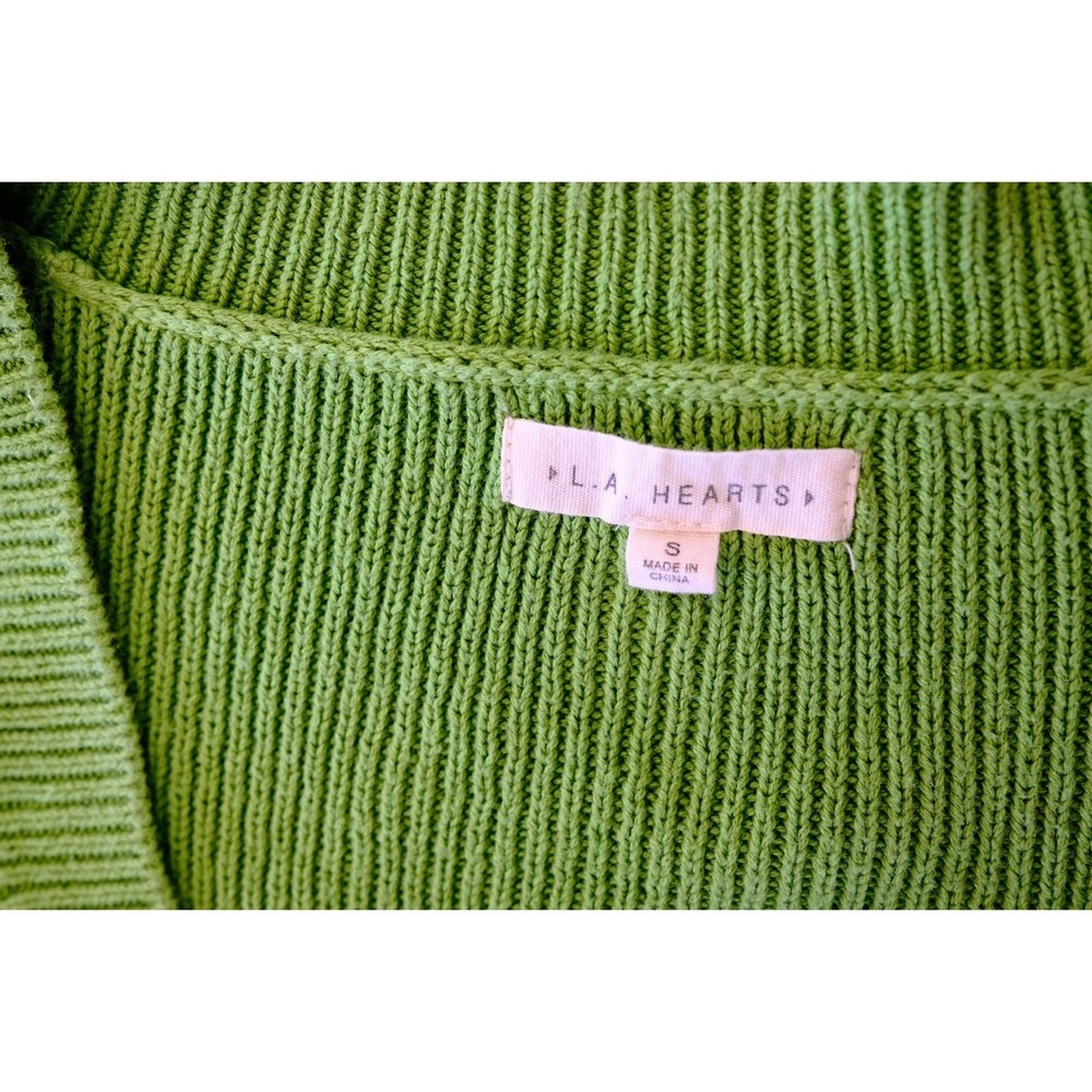 PacSun LA Hearts Green Tie Dye Cropped Sweater S‎ V-Neck Ribbed Knit Soft Girl - Picture 3 of 9
